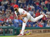 May 23, 2018; Philadelphia, PA, USA; Philadelphia Phillies starting pitcher Jake Arrieta (49) follow through on a pitch during the sixth inning against the Atlanta Braves at Citizens Bank Park. Mandatory Credit: Eric Hartline-USA TODAY Sports