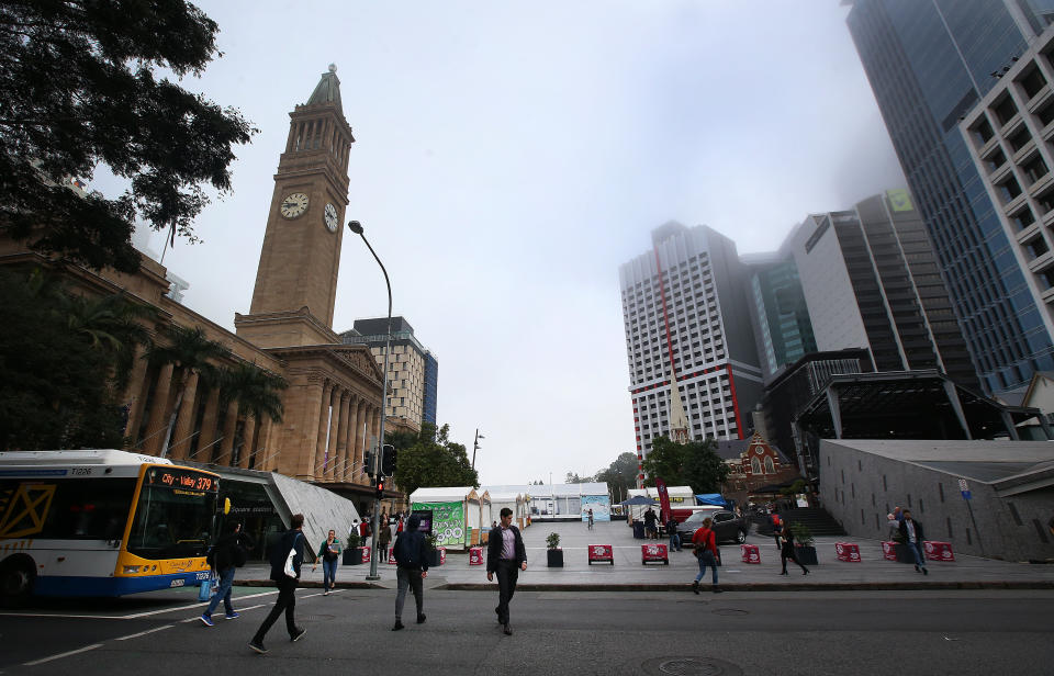 Foggy conditions in Brisbane city which is expected to continue throughout the mornings this week. Source: AAP