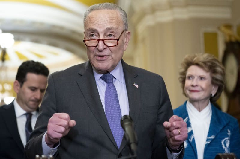 Senate Majority Leader Chuck Schumer, D-N.Y., announced late Friday the Senate had reached an agreement on a $1.2 trillion spending measure avoiding a partial government shutdown. File Photo by Bonnie Cash/UPI