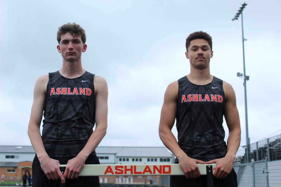 Ashland Arrows hurdlers Braydon Martin (left) and Jayden Goings (right): Workout partners, friends and opponents.
