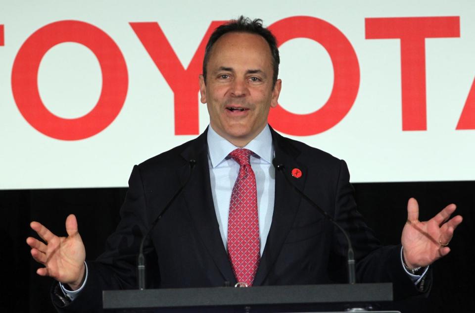 Former Kentucky governor Matt Bevin at the unveiling of the Toyota RAV4 Hybrid at the Toyota Motor Manufacturing plant on 14 March 2019 in Georgetown, Kentucky (Getty Images)