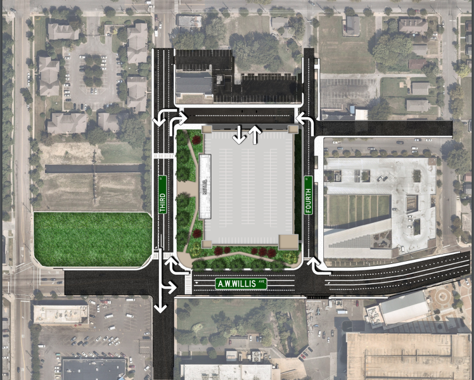 Renderings show the proposed location of the parking garage which was voted down by the board of adjustment.
