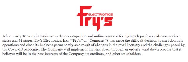 Fry's Electronics statement