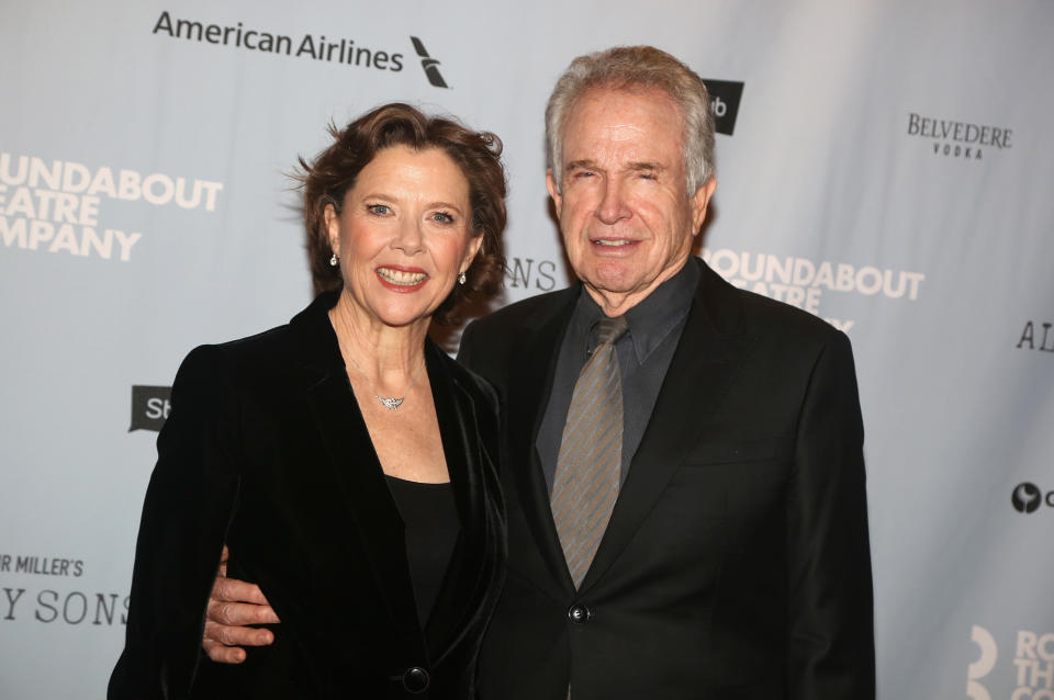 NEW YORK, NY - APRIL 22:  Warren Beatty and Annette Bening pose at The Roundabout Theater Company's production of Arthur Miller's "All My Sons" on Broadway  at The American Airlines Theatre on April 22, 2019 in New York City.  (Photo by Bruce Glikas/WireImage)