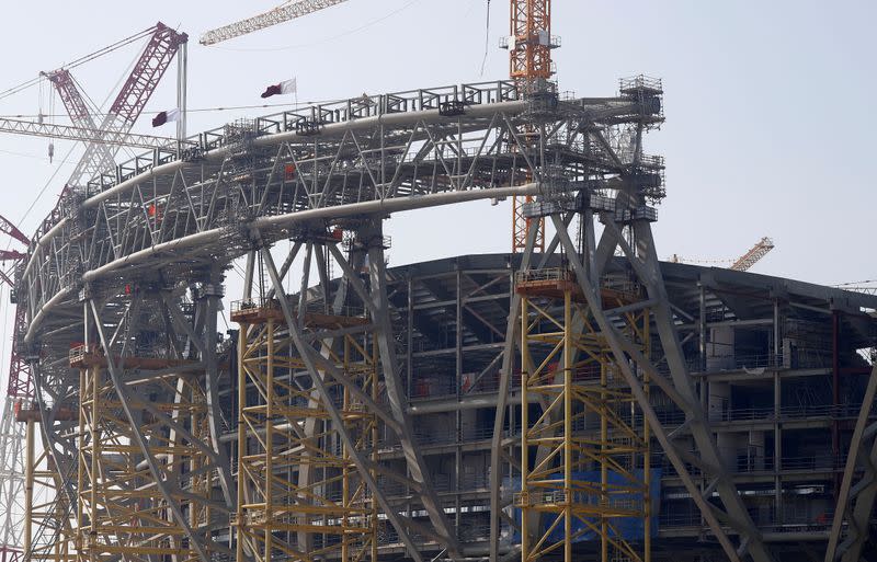 FILE PHOTO: A general view shows the Lusail stadium which is under construction for the upcoming 2022 Fifa soccer World Cup during a stadium tour in Doha