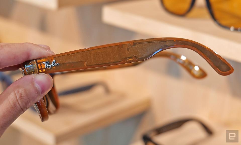 <p>The second-gen smart glasses feature new transparent frame colors including this one in caramel.</p> 