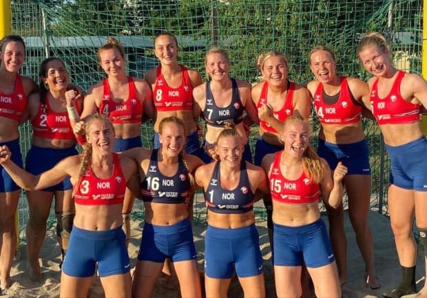 Norway's beach handball federation was fined after its women's team wore shorts instead of bikini bottoms in the bronze medal match of the European Handball Championships in Varna, Bulgaria. (Norwegian Handball Federation - image credit)
