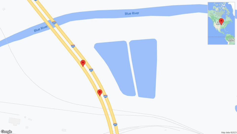 A detailed map that shows the affected road due to 'Broken down vehicle on southbound I-435 in Independence' on November 24th at 12:19 p.m.