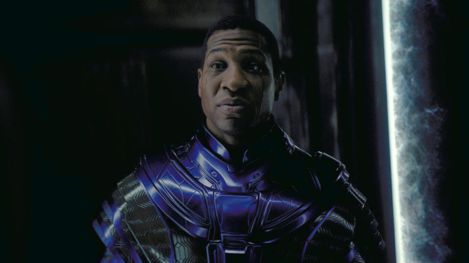 This image released by Disney shows Jonathan Majors in a scene from "Ant-Man and the Wasp: Quantumania." (Disney/Marvel Studios via AP)