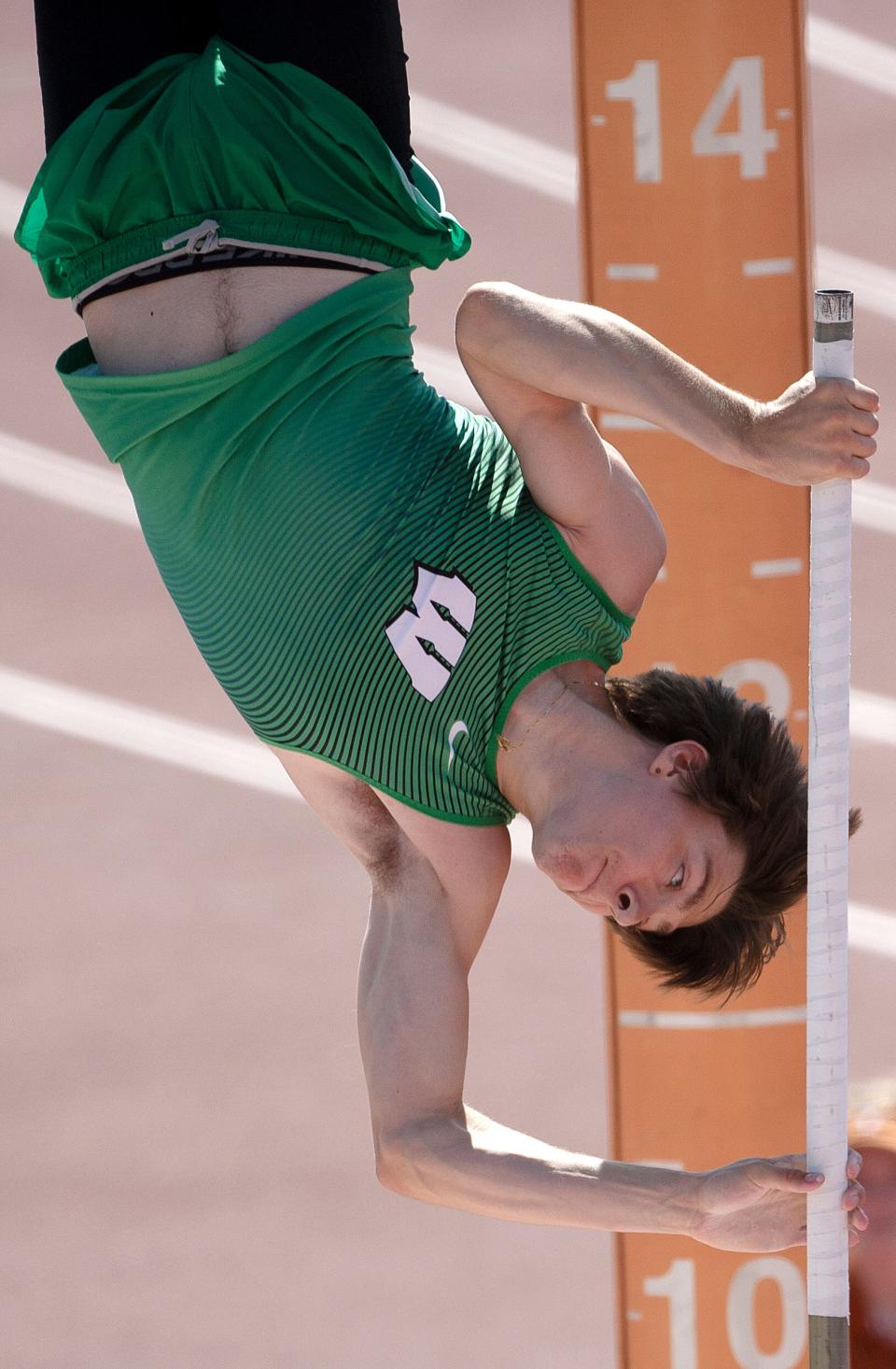 Woodsboro's Anthony Meacham competes in the Class 2A pole vault during the UIL State Track and Field meet, Friday, May 13, 2022, at Mike A. Myers Stadium in Austin.