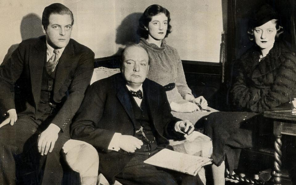 Randolph Churchill with his father and sisters Diana and Sarah, 1935 - Rex