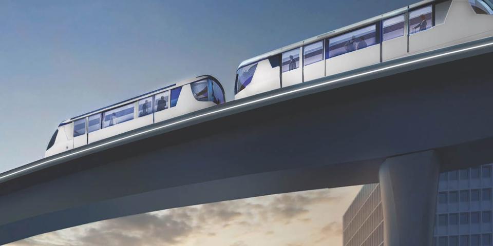 A rendering of LAX's upcoming APM train car system