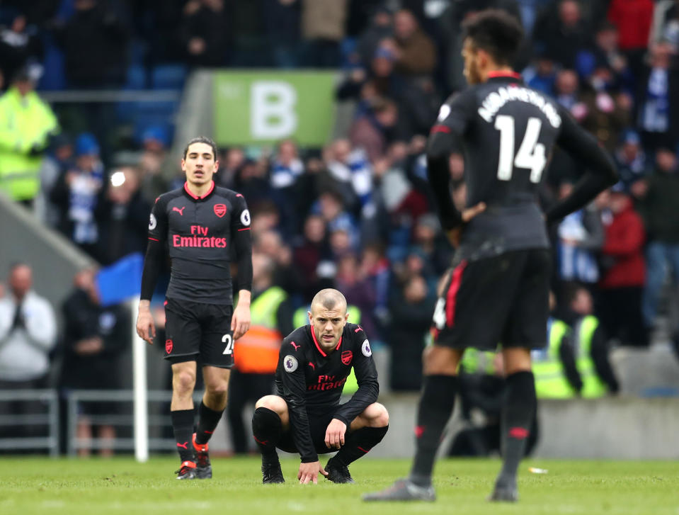 Jack Wilshere of Arsenal looks dejected following defeat to Brighton and Hove Albion at Amex Stadium