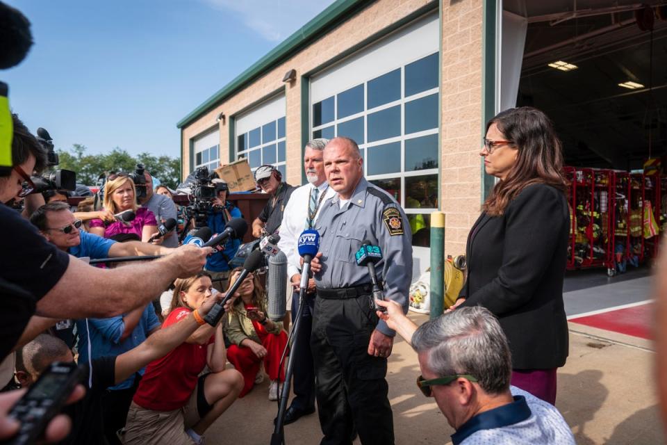 Pennsylvania State Police Lt Col George Bivens provides and update to the press (© Copyright The Philadelphia Inquirer 2023)