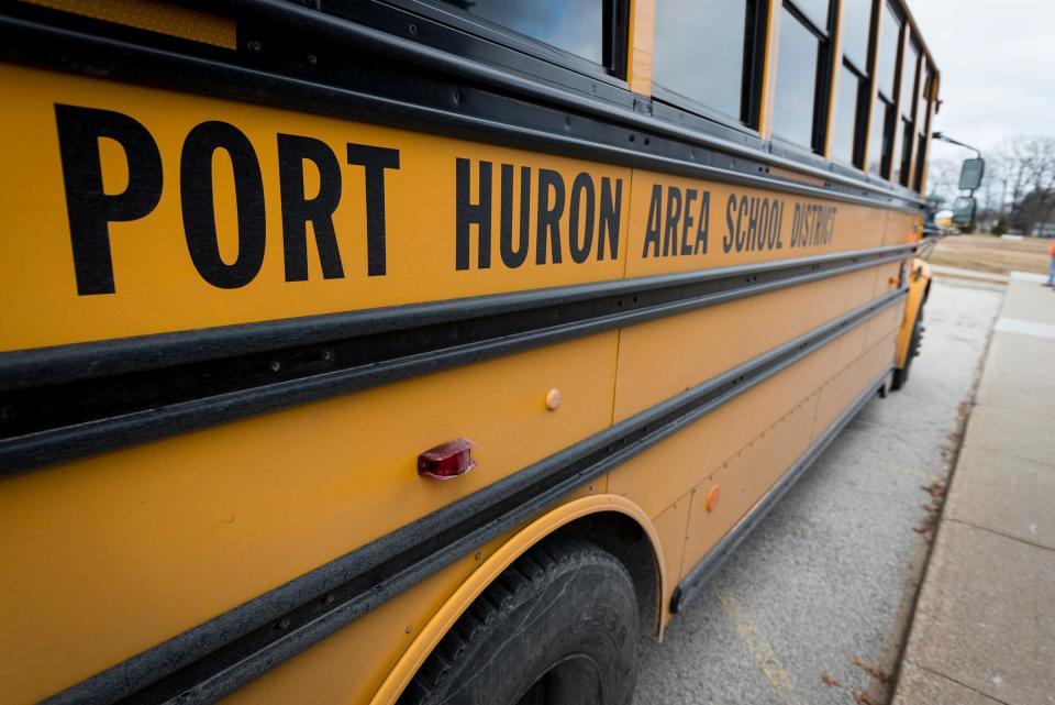 A Port Huron Area School District bus sits in the lot outside of Crull Elementary School Wednesday, Jan. 9, 2019.