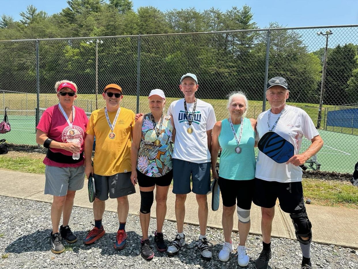 Pictured are the winners of the mixed-doubles bracket in the May pickleball tournament at Mars Hill Recreation Park. On Oct. 14-15, the town will host its second tournament.