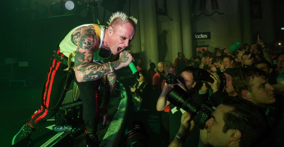 Keith Flint of The Prodigy performing live on stage at Brixton O2 Academy in London. (Richard Gray/EMPICS Entertainment.)