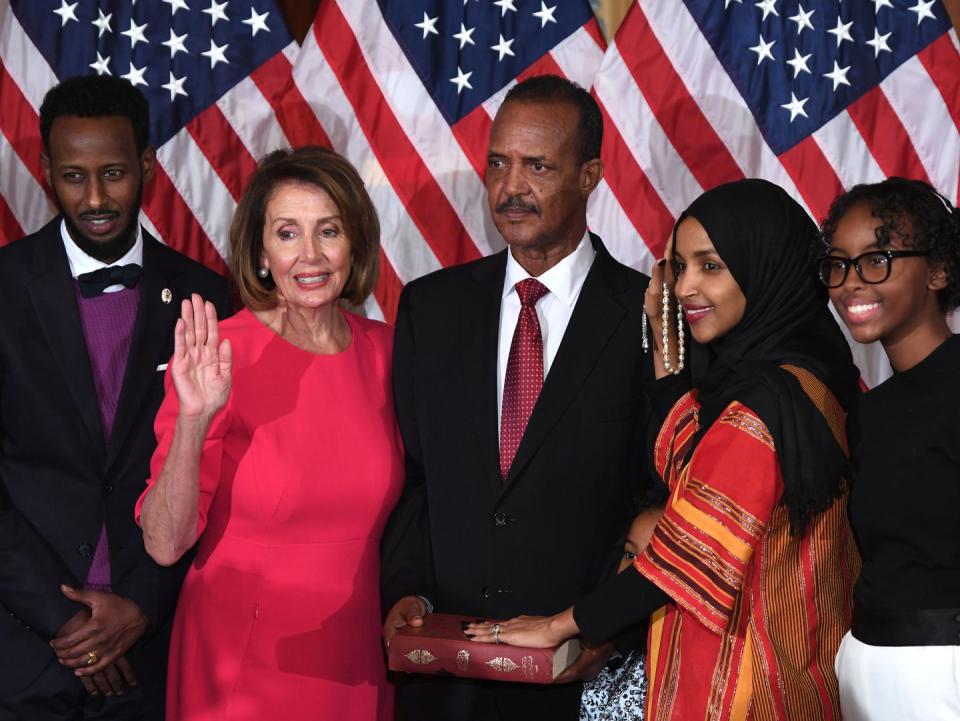 <p>Rep. Ilhan Omar officially being sworn into the House of Representatives.</p>