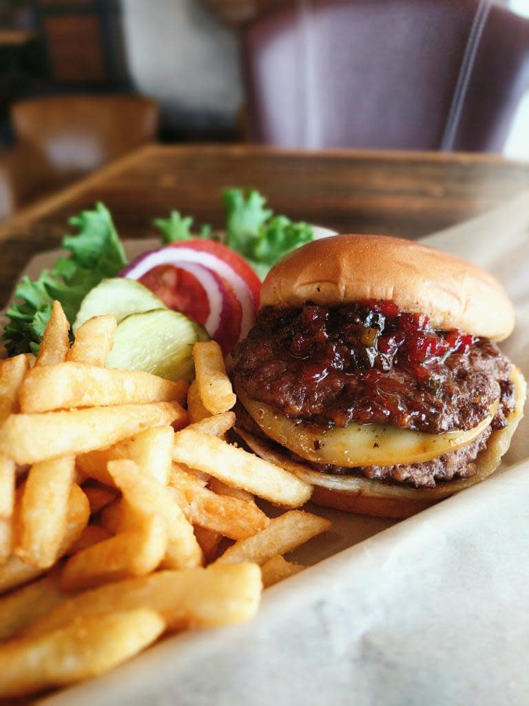 Lucky Horse Beer & Burgers offers the Dogtown Burger with hot pepper bacon jam and Gouda.