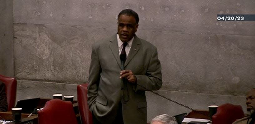 Rep. Sam McKenzie, D-Knoxville, speaks against a bill to disband civilian oversight boards that act as watchdogs on police departments in Tennessee. "There's a reason they were initiated," McKenzie said. "This bill is bad, it guts the process, it de-fangs whatever ability they had. This doesn't help the men and women in blue."