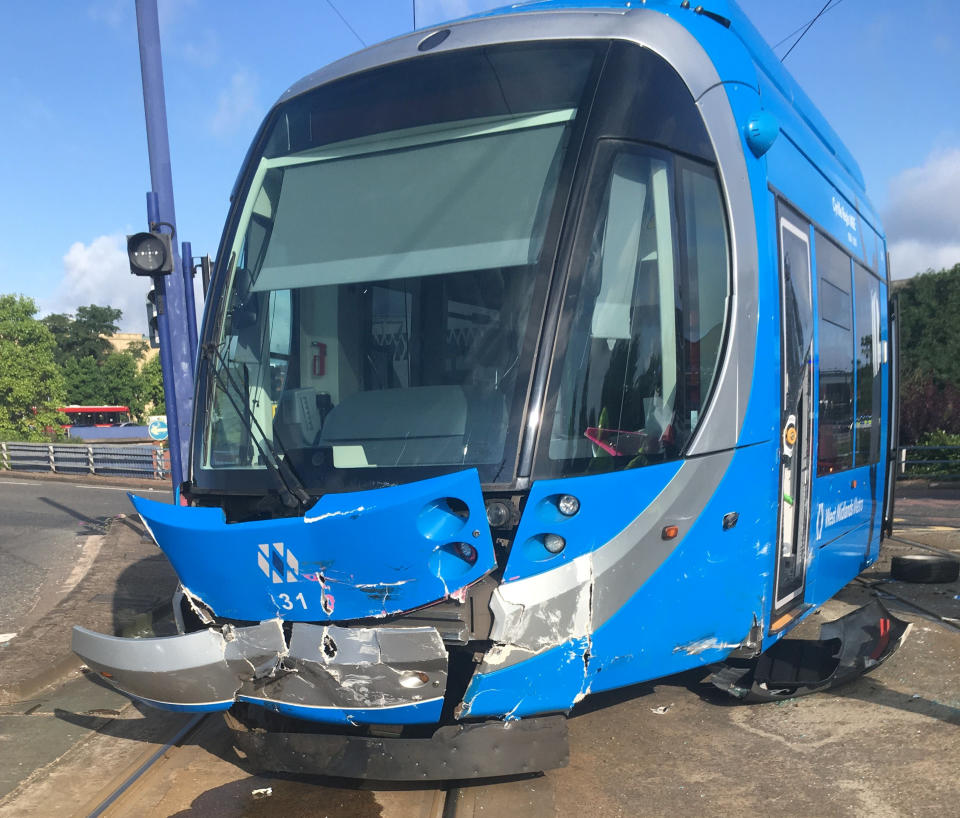 The tram sustained substantial damage and was derailed following the collision. (SWNS)