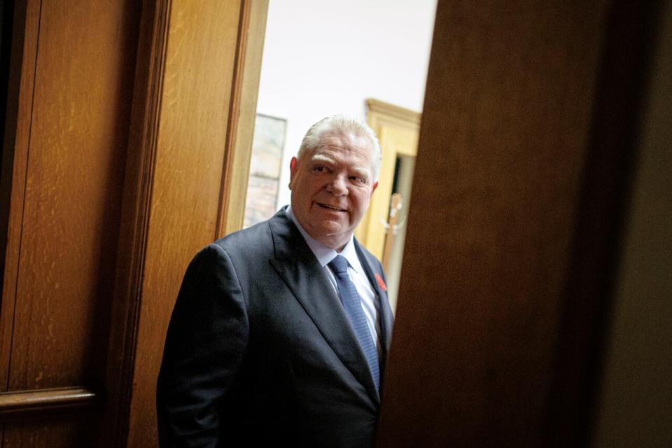 Premier Doug Ford walks to his office at Queen’s Park, in Toronto, on Oct. 30, 2023.