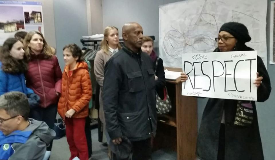 <div class="inline-image__caption"><p>Marsha Coleman-Adebayo holds a protest sign during a meeting of Montgomery County Planning Board meeting in Silver Spring, MD on Feb. 16, 2017.</p></div> <div class="inline-image__credit">Bill Turque/The Washington Post via Getty Images</div>