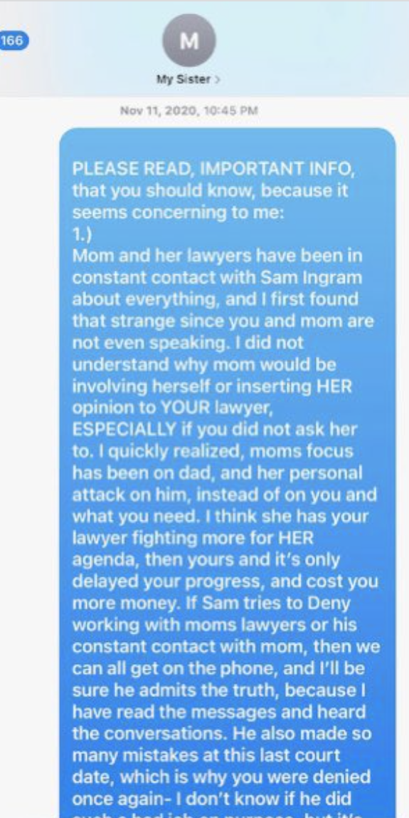 What Happened: In an attempt to prove that she was supportive of her sister, Jamie Lynn Spears shared the text she sent Britney Spears, regarding the conservatorship and lawyers. “I quickly realized, mom's focus has been on dad, and her personal attack on him, instead of on you and what you need. I think she has your lawyer fighting more for HER agenda than yours, and it’s only delayed your progress, and cost you more money.”