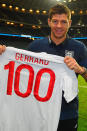 <p>Gerrard received his 100th cap for England before the friendly match against Brazil at Wembley in February 2013. He was the sixth player to win 100 caps and is currently third in the country's all time appearance list.</p>