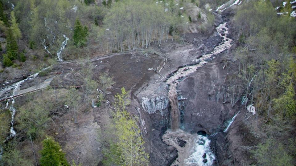 Tim Uhler, one of the people who was stranded, took video of the slide with his drone.