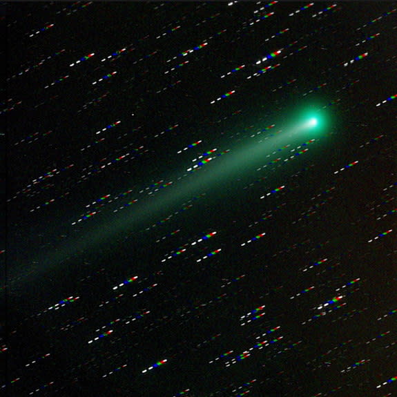 Astrophotographer Mike Hankey sent in a photo of Comet ISON, taken on Nov. 10, 2013, from his location in Auberry, CA (near Fresno). He has been imaging ISON regularly since Sept 21 and noticed a more prominent jet in recent days.