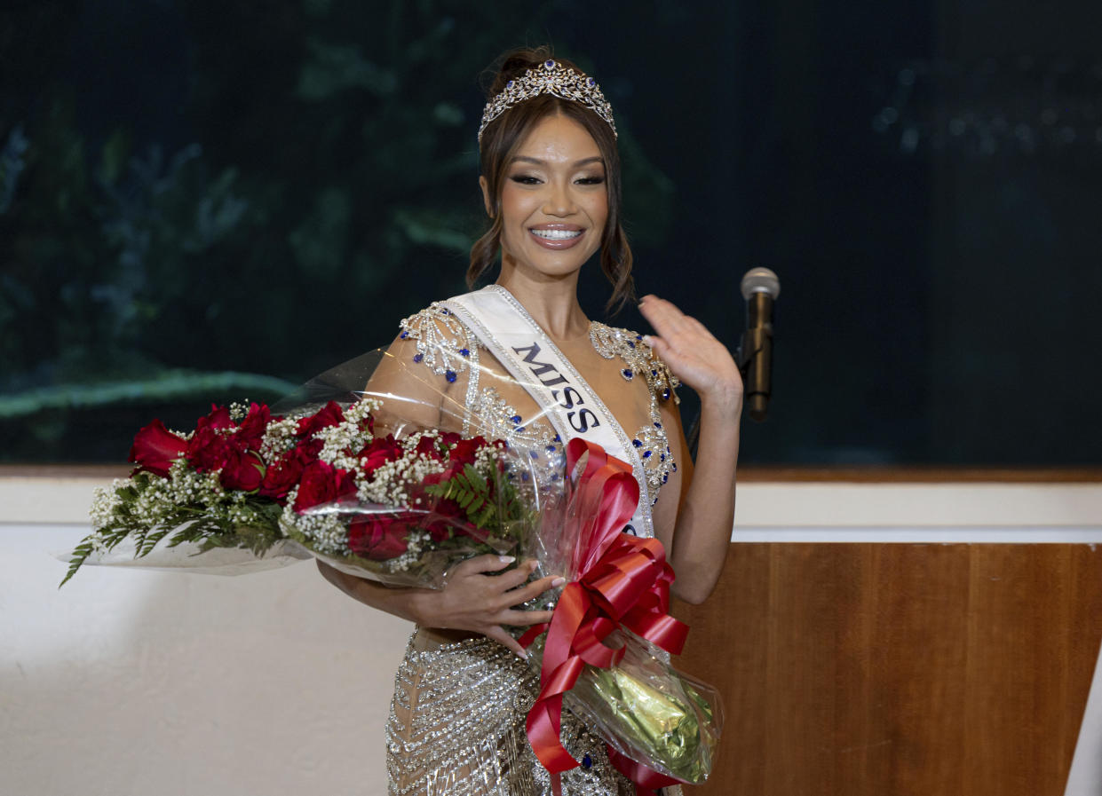 Miss Hawaii 2023 Savannah Gankiewicz at her coronation as the new Miss USA 2023 at Alohilani Resort in Honolulu, Hawaii on May 15, 2024.  / Credit: Erik Kabik Photography/ MediaPunch via AP