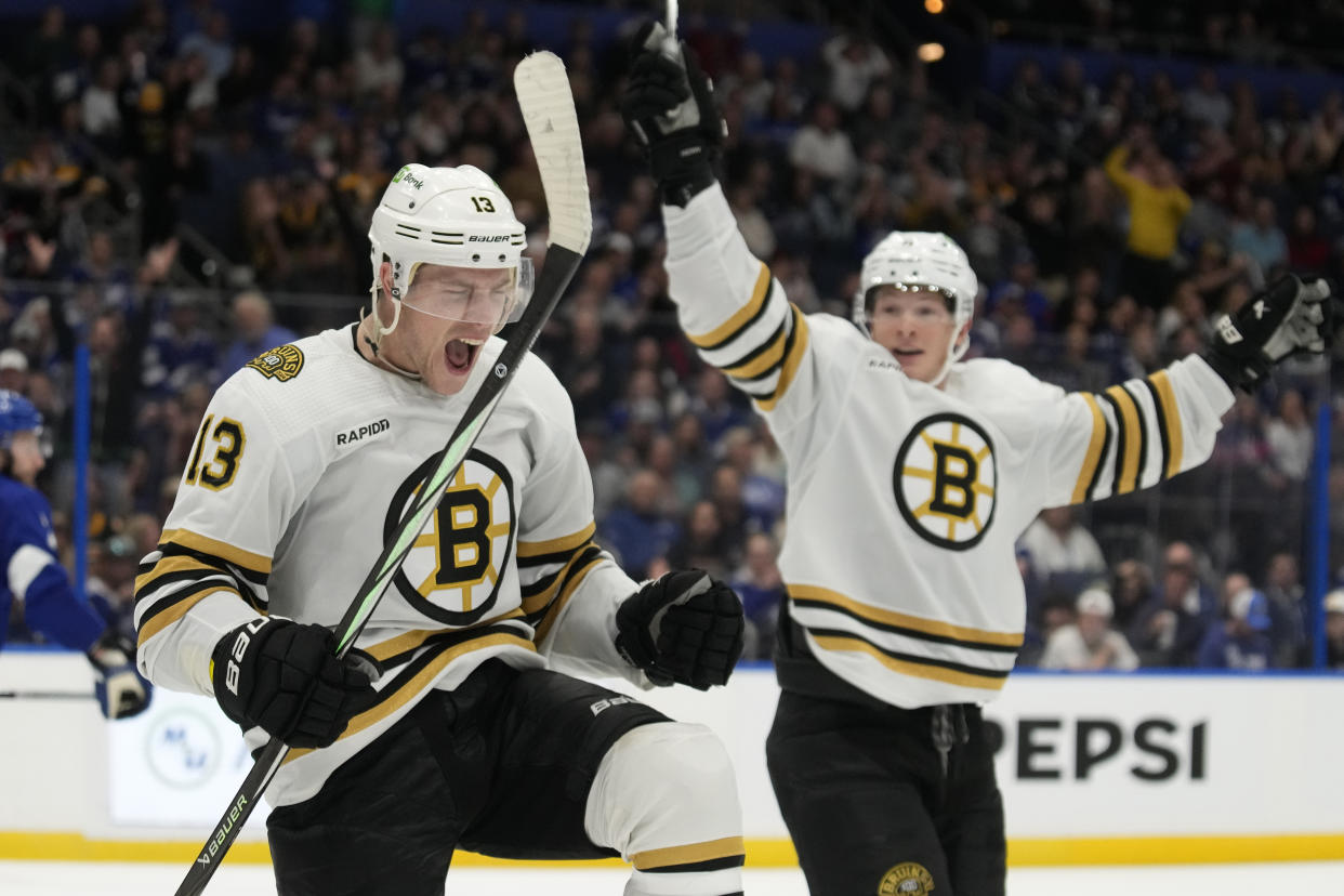 Boston Bruins center Charlie Coyle (13). (AP Photo/Chris O'Meara)