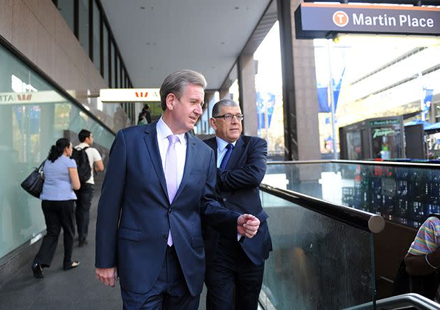 'Setting the standard': Ajaka pictured with then-Premier Barry O'Farrell before his shock resignation last year for failing to declare a $3000 bottle of wine. Photo: AAP