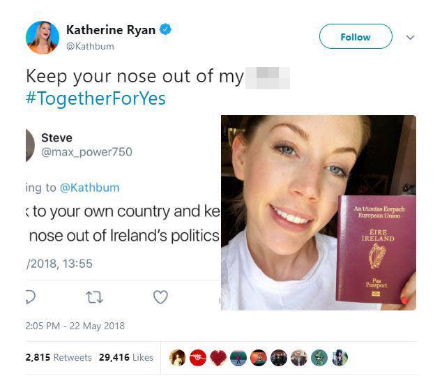 Katherine Ryan posted the picture to her Twitter account