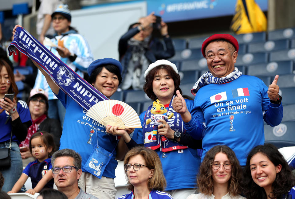 Japan fans enjoy the pre match atmosphere prior to the 2019 FIFA Women's World Cup France group D match between Argentina and Japan at Parc des Princes on June 10, 2019 in Paris, France. (Photo by Catherine Ivill - FIFA/FIFA via Getty Images)