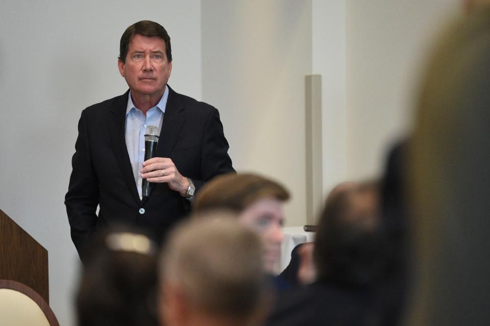 U.S. Sen. Bill Hagerty speaks during a press conference about his recent trip to the U.S.-Mexico border, at Chesapeake's restaurant in Knoxville Feb. 23.