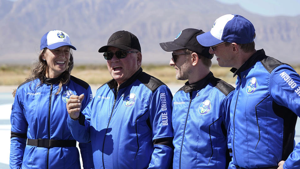 William Shatner and the other three passengers who boarded Blue Origin’s New Shepard on October 13. - Credit: LM Otero/Associated Press