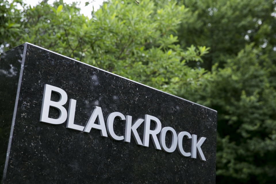 A logo sign outside of a facility occupied by BlackRock, Inc., in Wilmington, Delaware on June 28, 2015. Photo by Kristoffer Tripplaar *** Please Use Credit from Credit Field ***