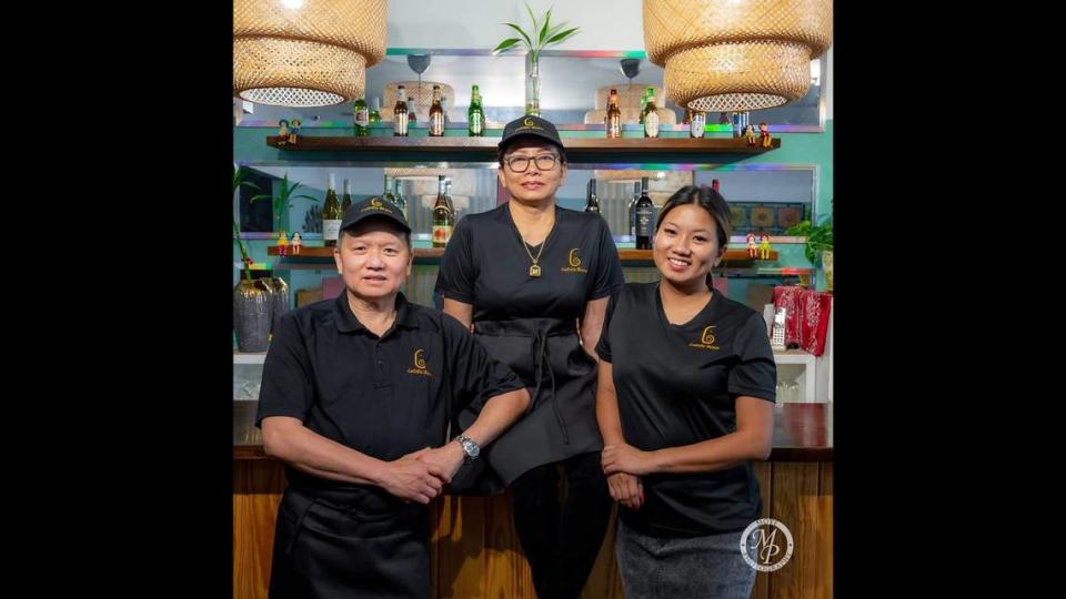 From left to right, Chef Tom Sarrtsud, Chef Laddavan Sarrtsud, and their daughter, Jiin Sarrtsud, at their popular Thai restaurant, Ladda Bistro, on Cherry Street in downtown Macon. With Chef Tom battling cancer, they have closed the restaurant and are liquidating its assets.