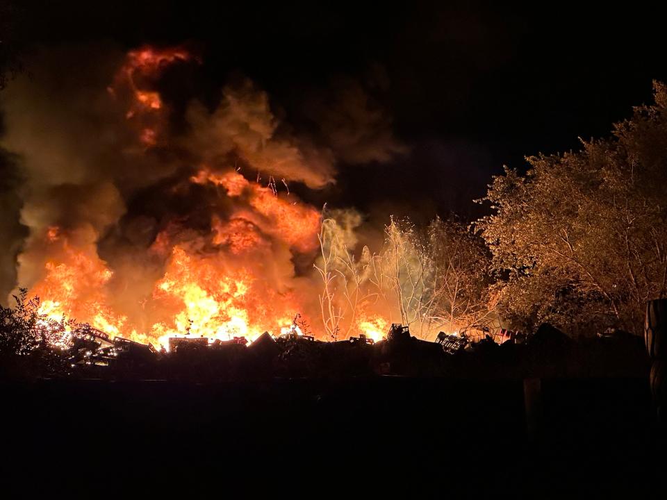 The Amarillo Fire Department responded to a three-alarm fire at 4110 E. Amarillo Blvd. on Friday morning at a warehouse facility just west of the railroad tracks. The structure was deemed a total loss as a result of the fire.