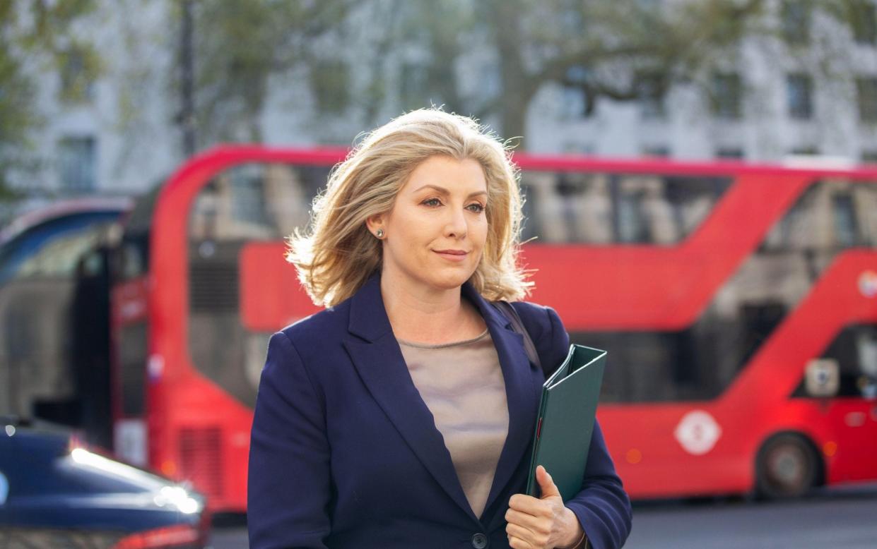 Penny Mordaunt, the Commons Leader, is pictured in Whitehall this morning as she attended the weekly Cabinet meeting in Downing Street