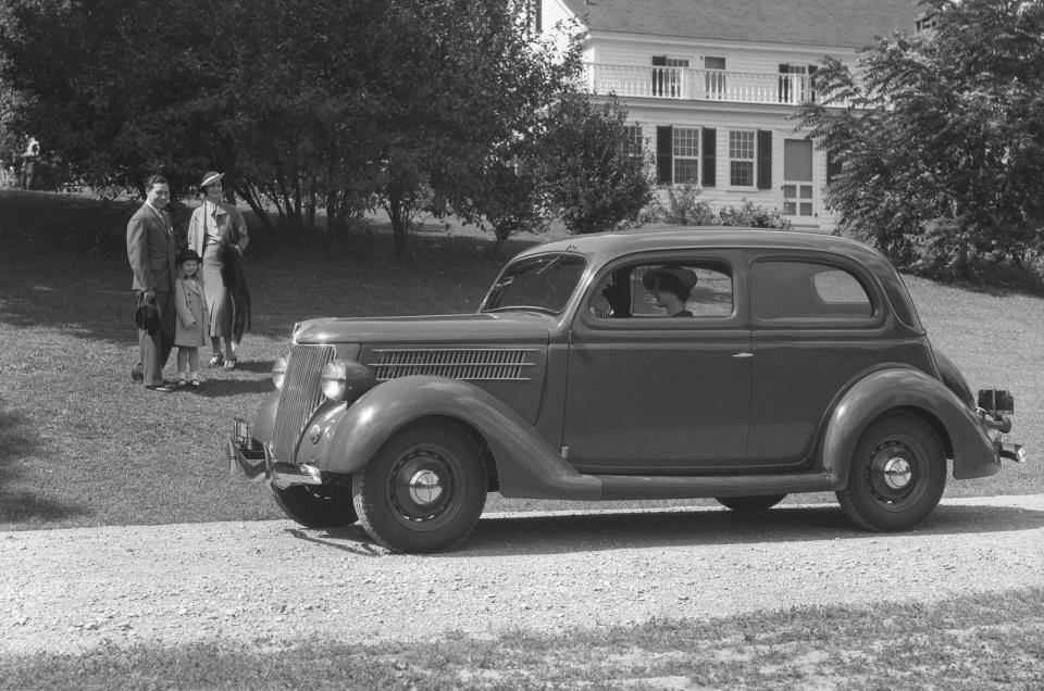 <p>Ford democratised the V8 in <strong>1932</strong>. Engines with eight or more cylinders weren’t rare in America (and even in Europe) at the time, but they powered cars that were out of reach for the average motorist. Developed secretly in a project led by <strong>Henry Ford </strong>himself, the 90-degree eight had a displacement of <strong>3.6 litres</strong> and a <strong>65bhp</strong> output.</p><p>It powered a new range of cars called Model 18 that included <strong>14 body styles</strong> in 1932, its first year on the market. There were open- and closed-top cars as well as two- and four-door variants. <strong>57,930 units</strong> of a two-door saloon named Tudor (pictured as a 1934 model) were sold in 1932, a figure that made it the most popular body style by a wide margin. Ford also offered a more expensive Deluxe model and a four-door saloon called Fordor.</p>