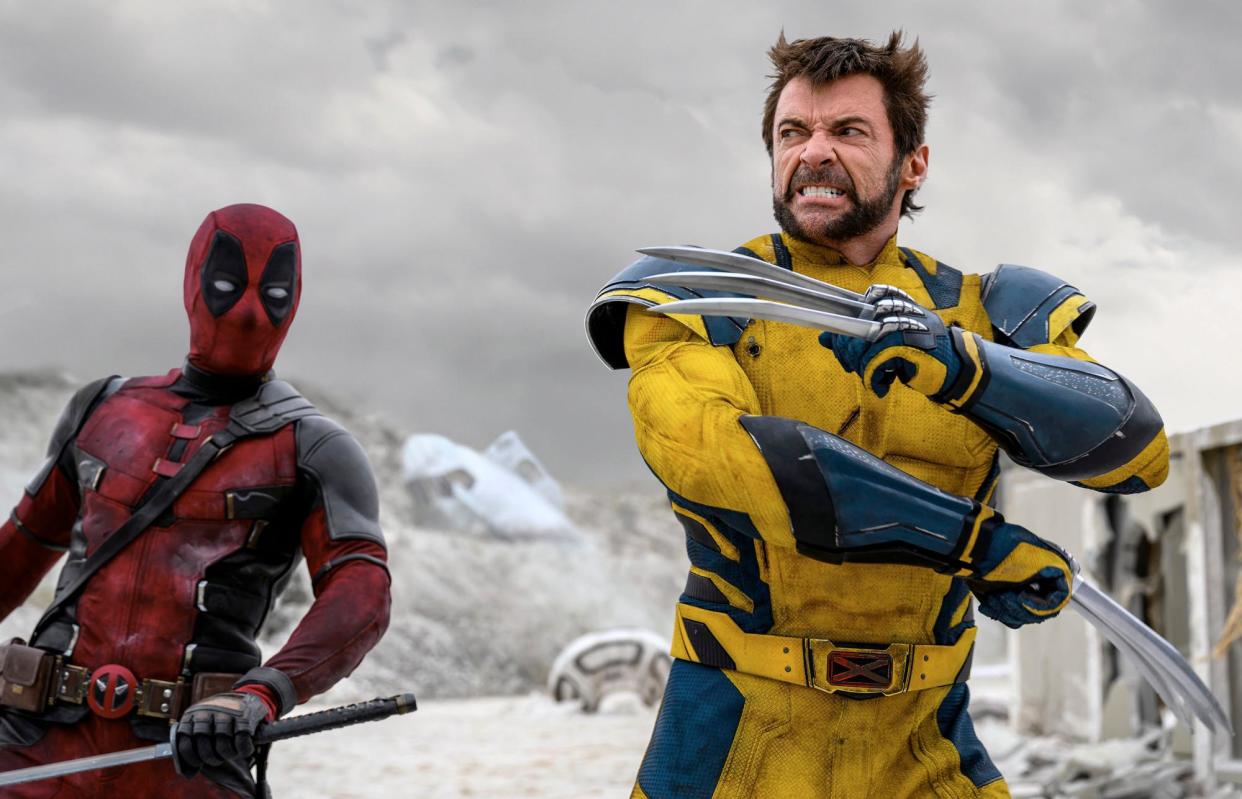 <span>Ryan Reynolds as Deadpool/Wade Wilson, left, and Hugh Jackman as Wolverine/Logan in Deadpool & Wolverine.</span><span>Photograph: Jay Maidment/AP</span>