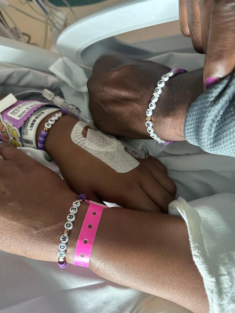 Symaria Glenn's 'hero' bracelet. The 13-year-old suffered a brain bleed in late January. She donated organs to multiple people, including her own father, Shawn Glenn.