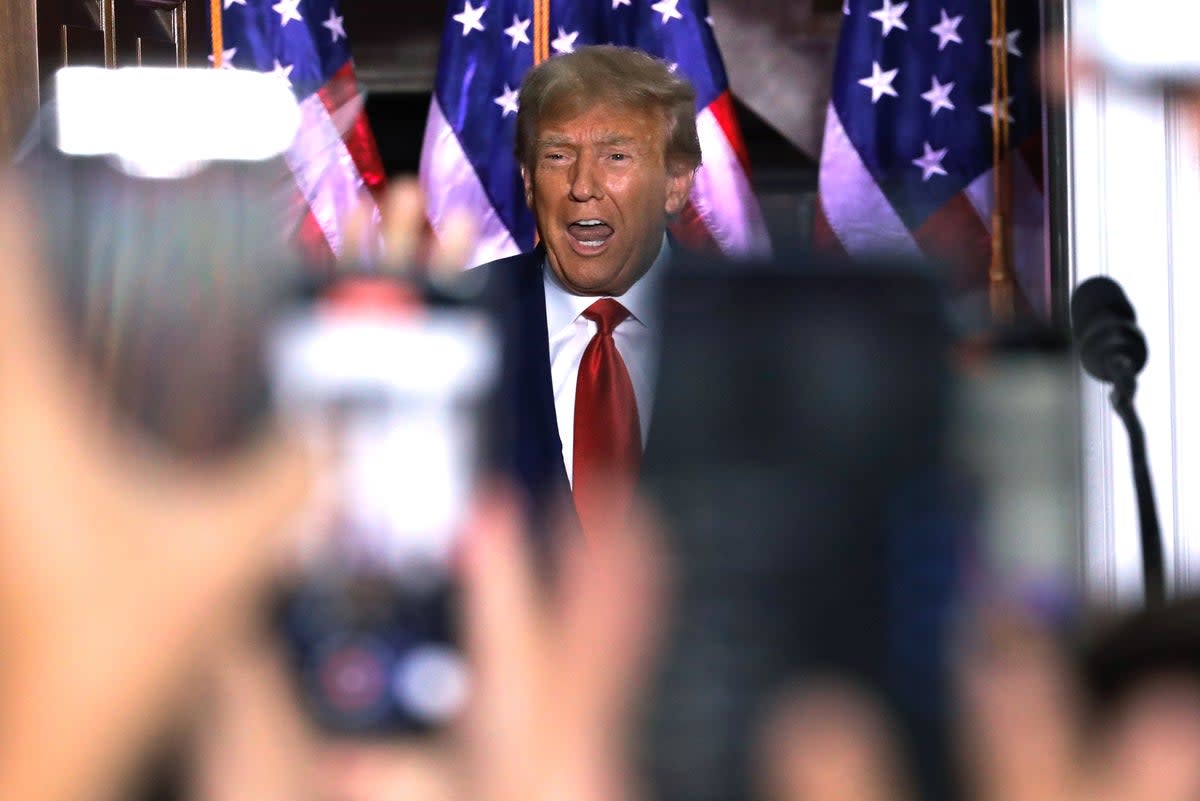 Former US president Donald Trump speaks at Trump National Golf Club,in Bedminster, New Jersey, on 13 June 2023 (EPA)