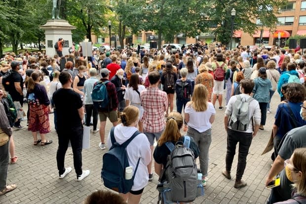 The number of students at Victoria Park grew quickly as the rally began. (Paul Palmeter/CBC - image credit)