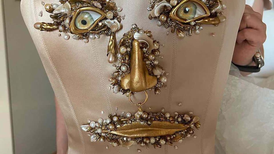 Yeoh posted a close-up of the bodice of her Schiaparelli gown. - Michelle Yeoh/Instagram