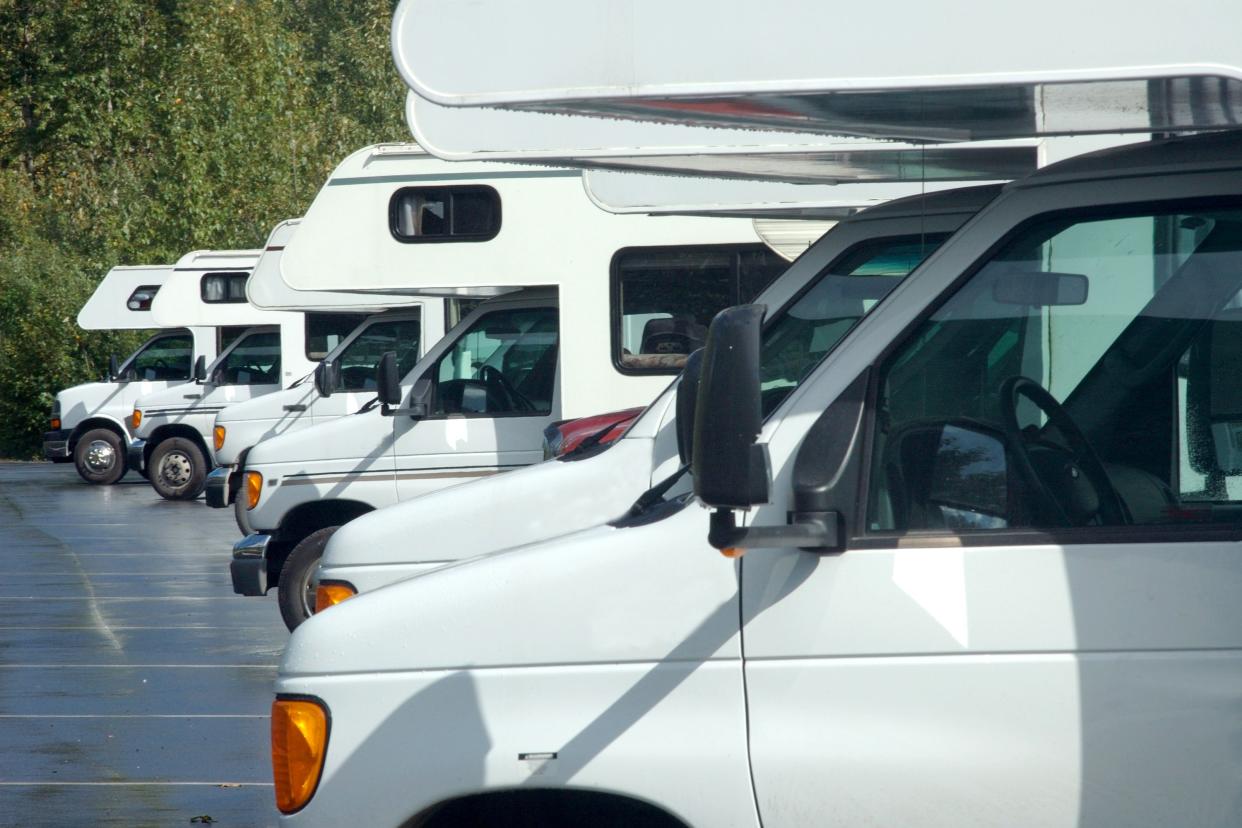 rvs lined up in parking lot