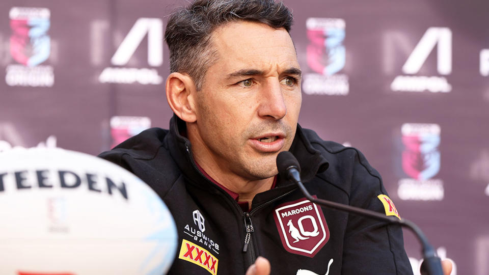 Seen here, Maroons coach Billy Slater speaks to the media during State of Origin.